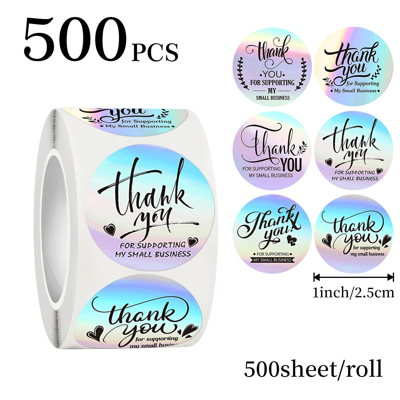 Sticker Label Roll - JCAC 500 stuks/rol 1 inch holografische