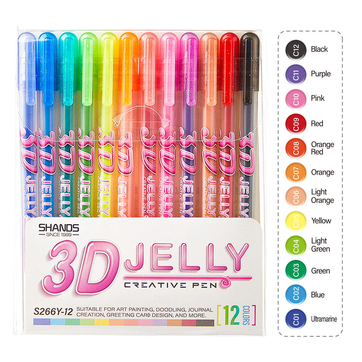 Gel Ink Pen Set - SHANDS 12-delige 3D Jelly gelpennen set,
