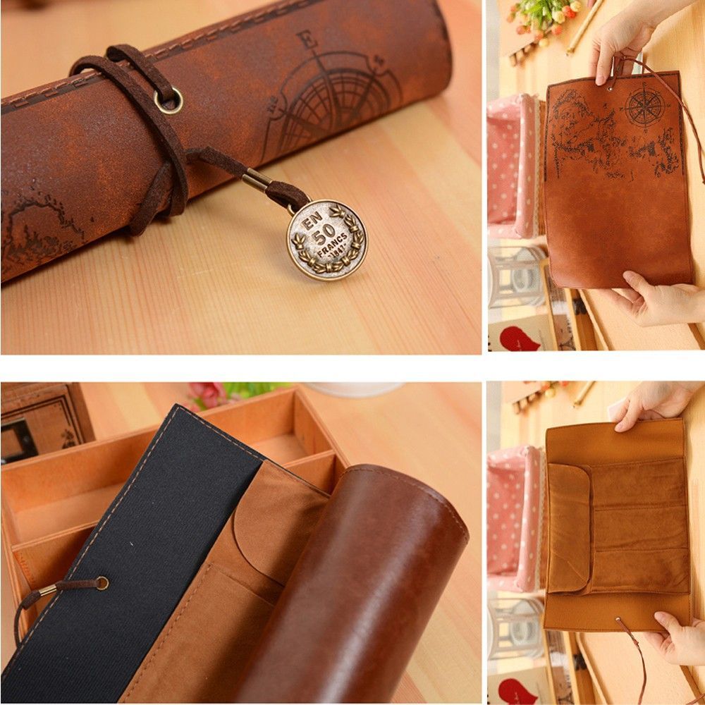 Pen Pouch Roll - Unieke retro luxe schattenkaart rolkoffer tas